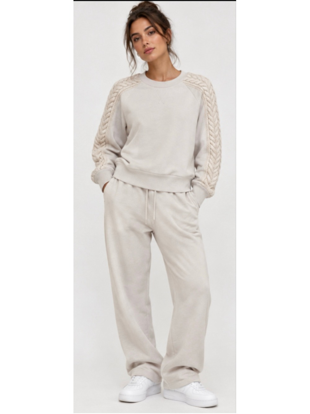 Women's Burberry Cable-Knit Sleeve Sweatshirt in Beige, Size XS-S
